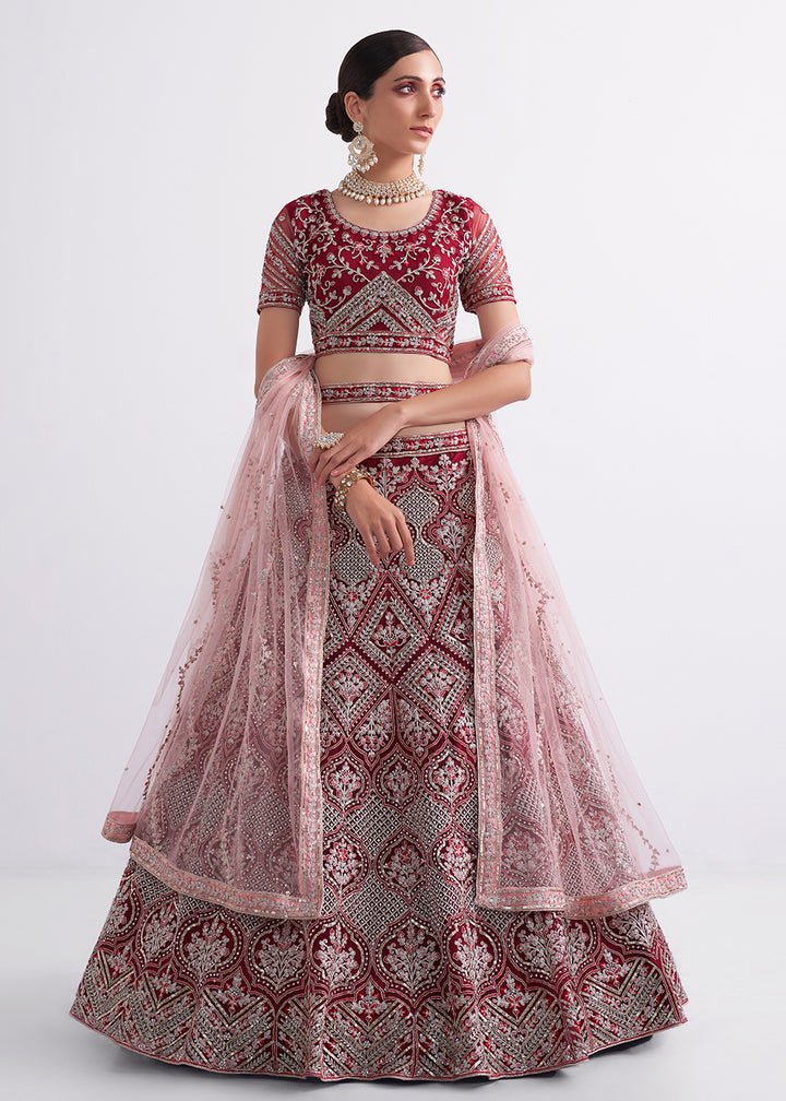 Buy Now Attractive Cherry Red Heavy Embroidered Bridal Lehenga Choli Online in USA, UK, Canada & Worldwide at Empress Clothing. 