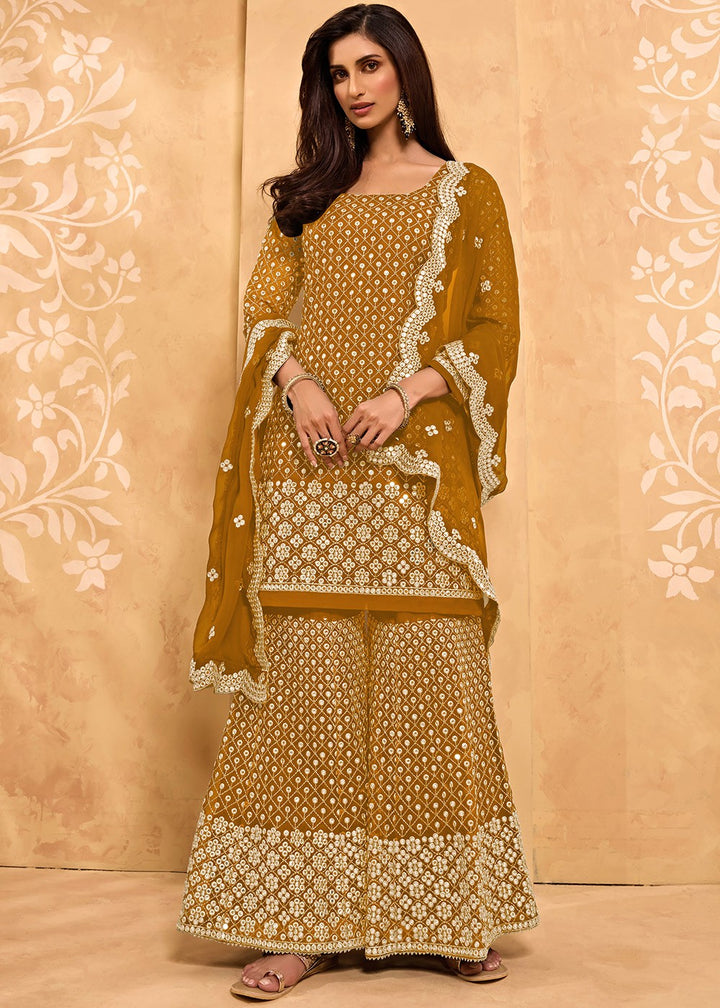 Buy Mustard Yellow Party Style Suit - Designer Sharara Suit