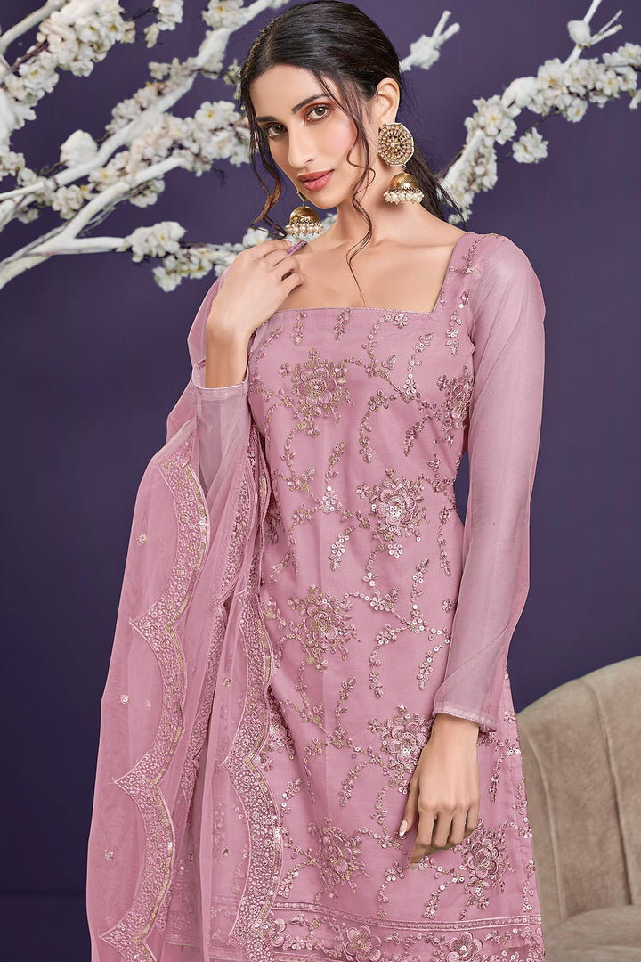 Buy Butterfly Net Baby Pink Sharara - Premium Embroidered Sharara Suit