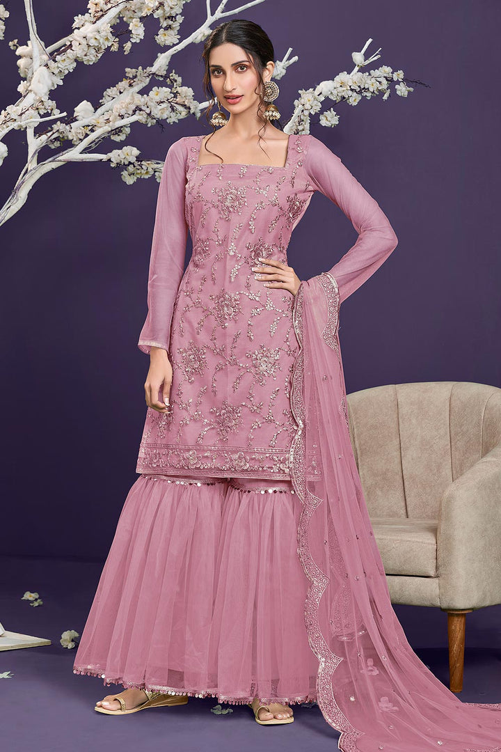 Buy Butterfly Net Baby Pink Sharara - Premium Embroidered Sharara Suit