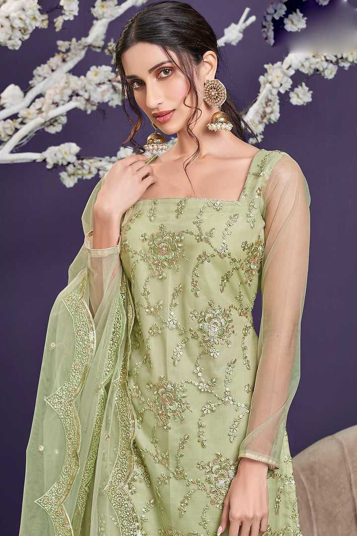 Buy Butterfly Net Pista Green Sharara - Premium Embroidered Sharara