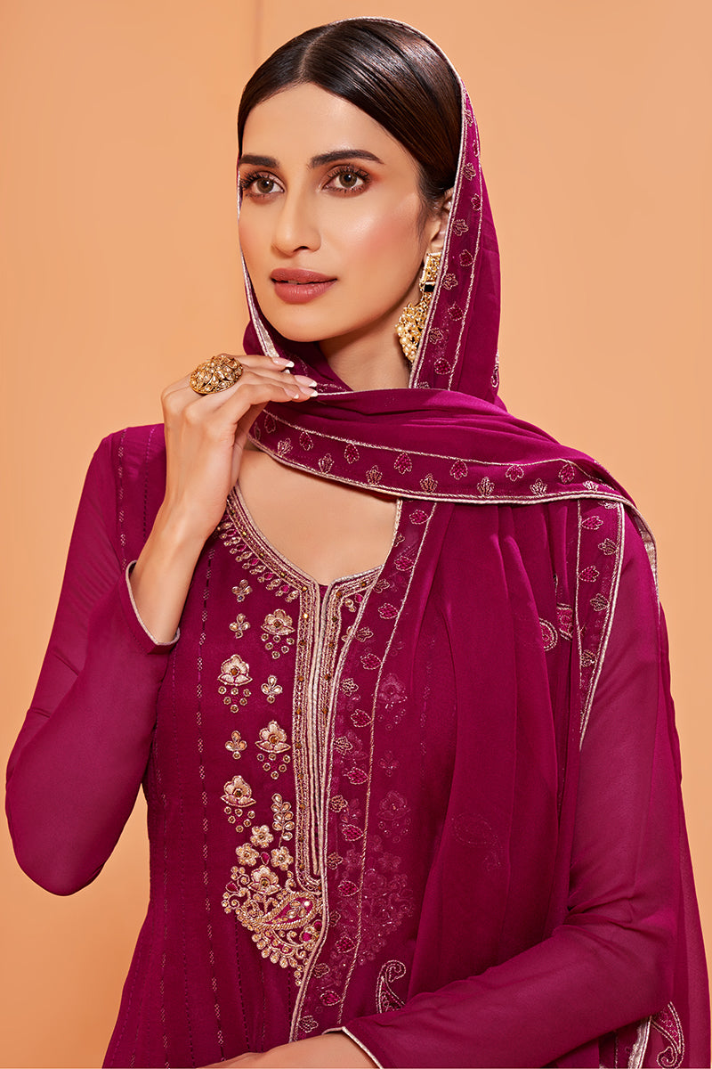 Buy Magenta Designer Pakistani Style Suit - Sequins Sharara Suit