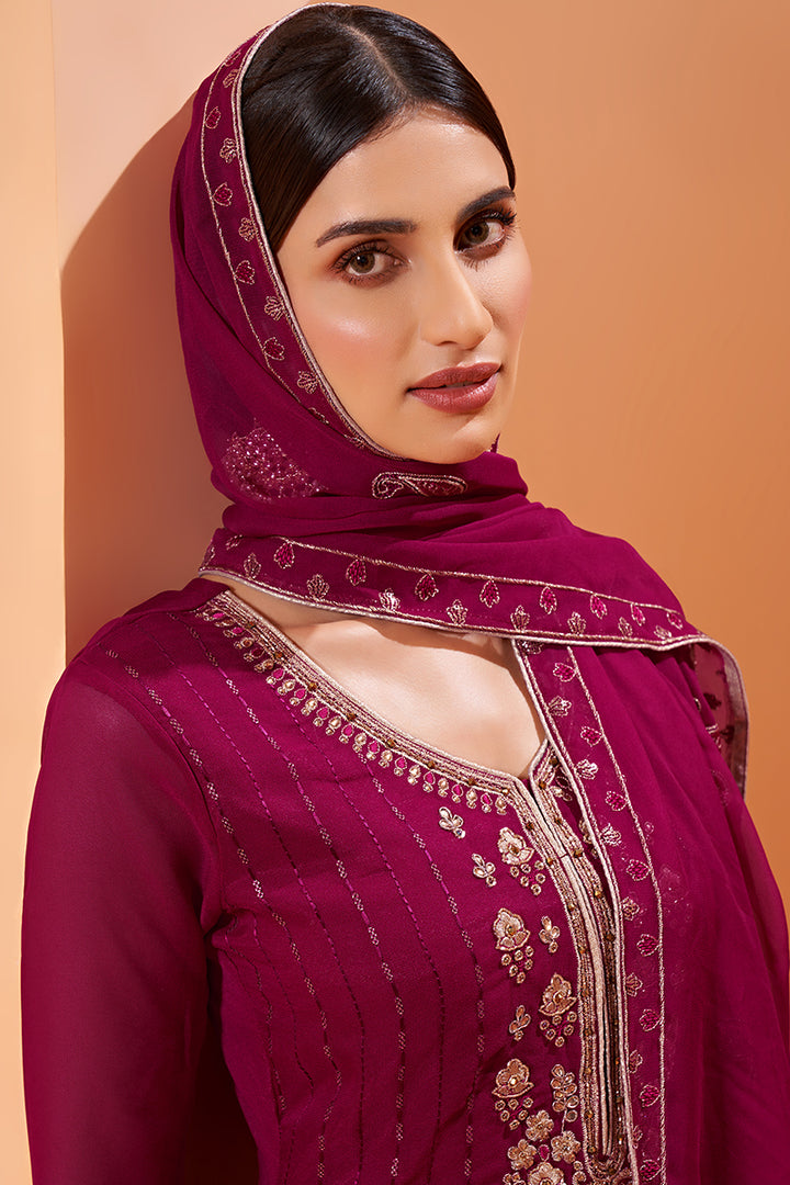 Buy Magenta Designer Pakistani Style Suit - Sequins Sharara Suit