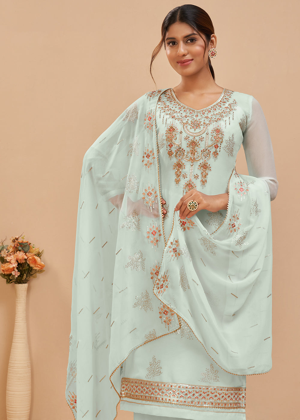 Buy Baby Blue Beautifully Embroidered Suit - Elegant Salwar Kameez
