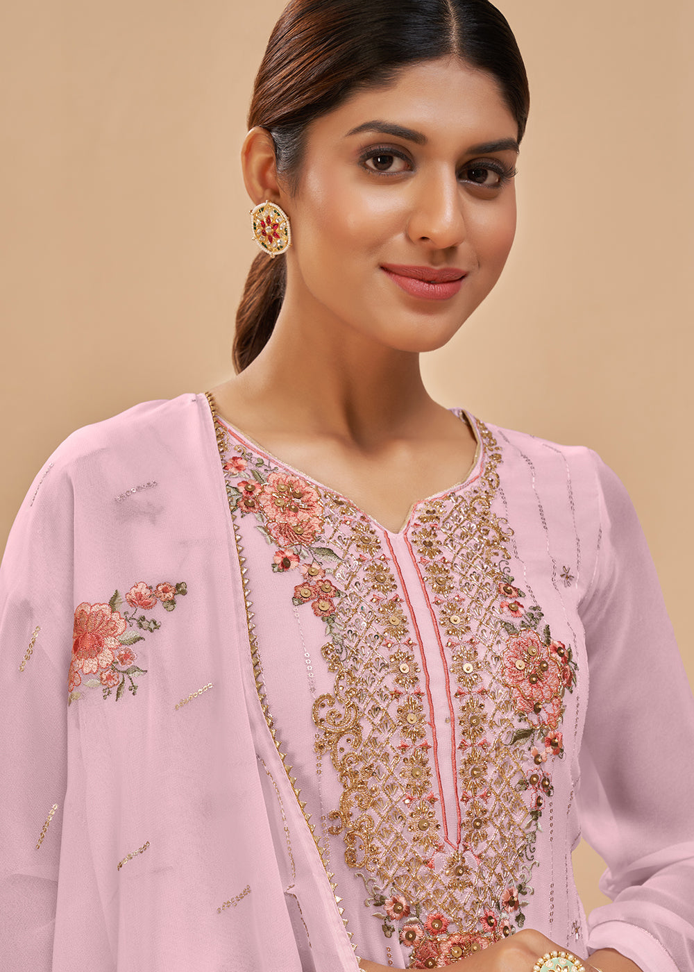 Buy Light Pink Beautifully Embroidered Suit - Elegant Salwar Kameez