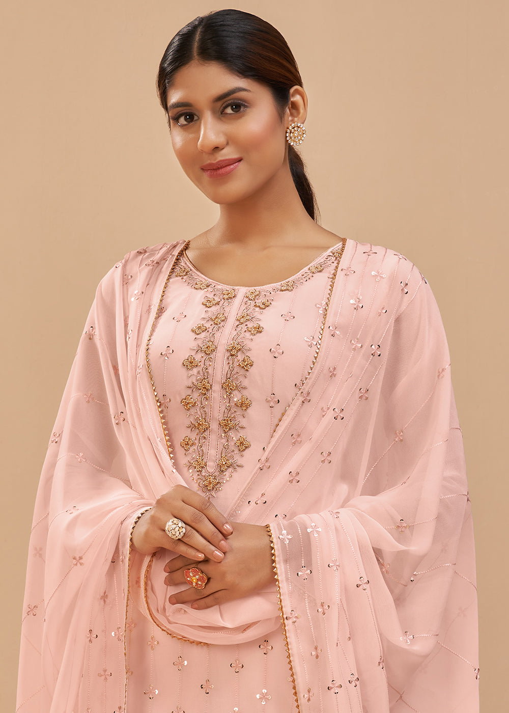 Buy Pretty Peach Beautifully Embroidered Suit - Elegant Salwar Kameez