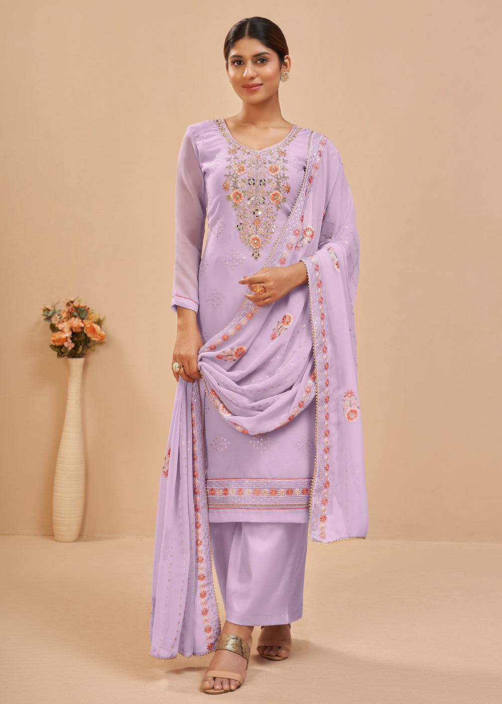 Buy Lavender Beautifully Embroidered Suit - Elegant Salwar Kameez