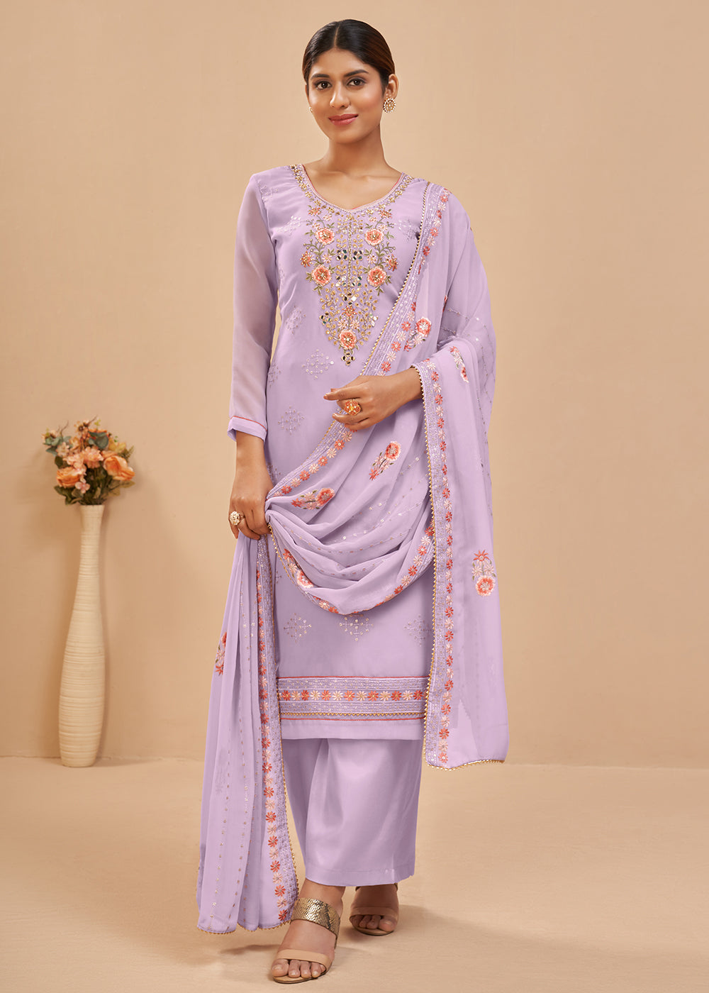 Buy Lavender Beautifully Embroidered Suit - Elegant Salwar Kameez