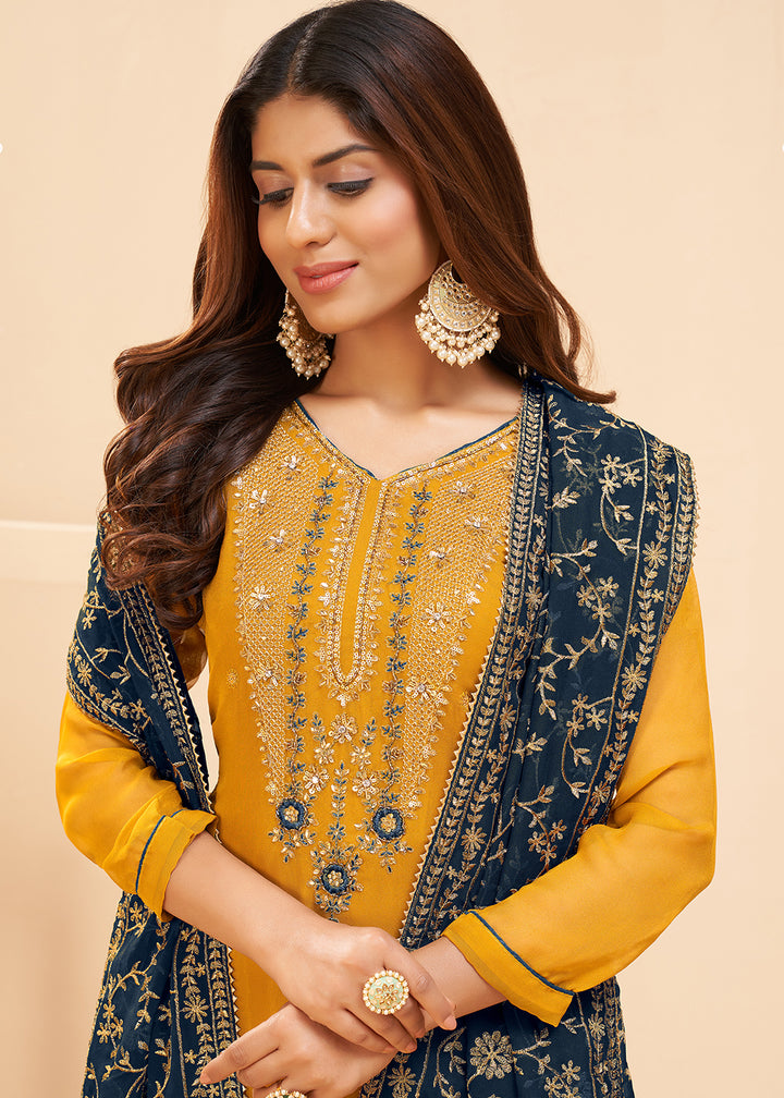 Buy Multi Thread Rich Yellow Suit - Party Wear Salwar Kameez