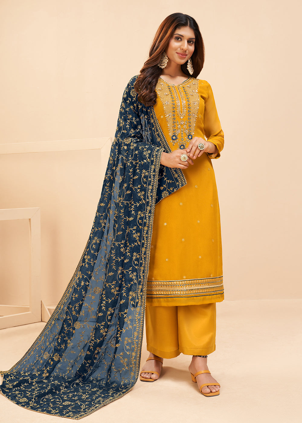 Buy Multi Thread Rich Yellow Suit - Party Wear Salwar Kameez