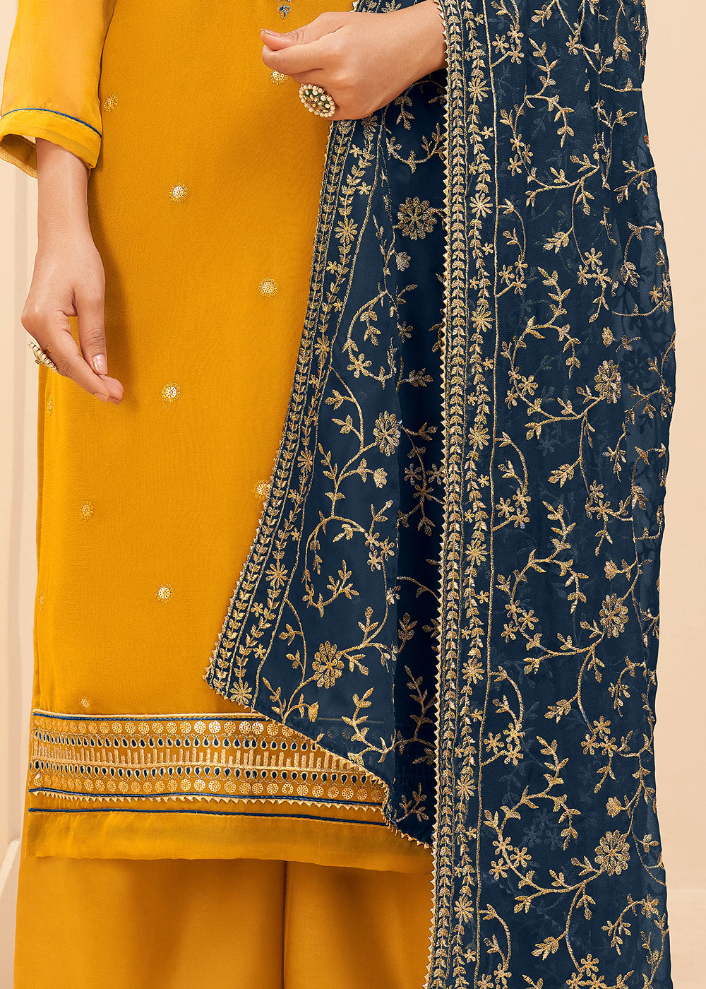 Buy Mustard Chinnon Sequins Palazzo suit Party Wear Online at Best Price |  Cbazaar