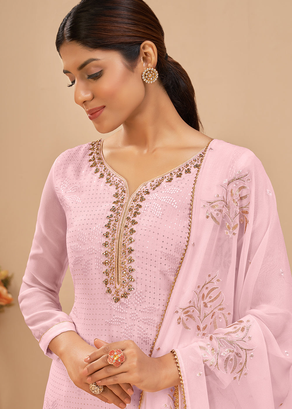 Buy Now Radiant Pink Sequins & Khatli Work Festive Palazzo Salwar Suit Online in USA, UK, Canada, Germany, Australia & Worldwide at Empress Clothing. 