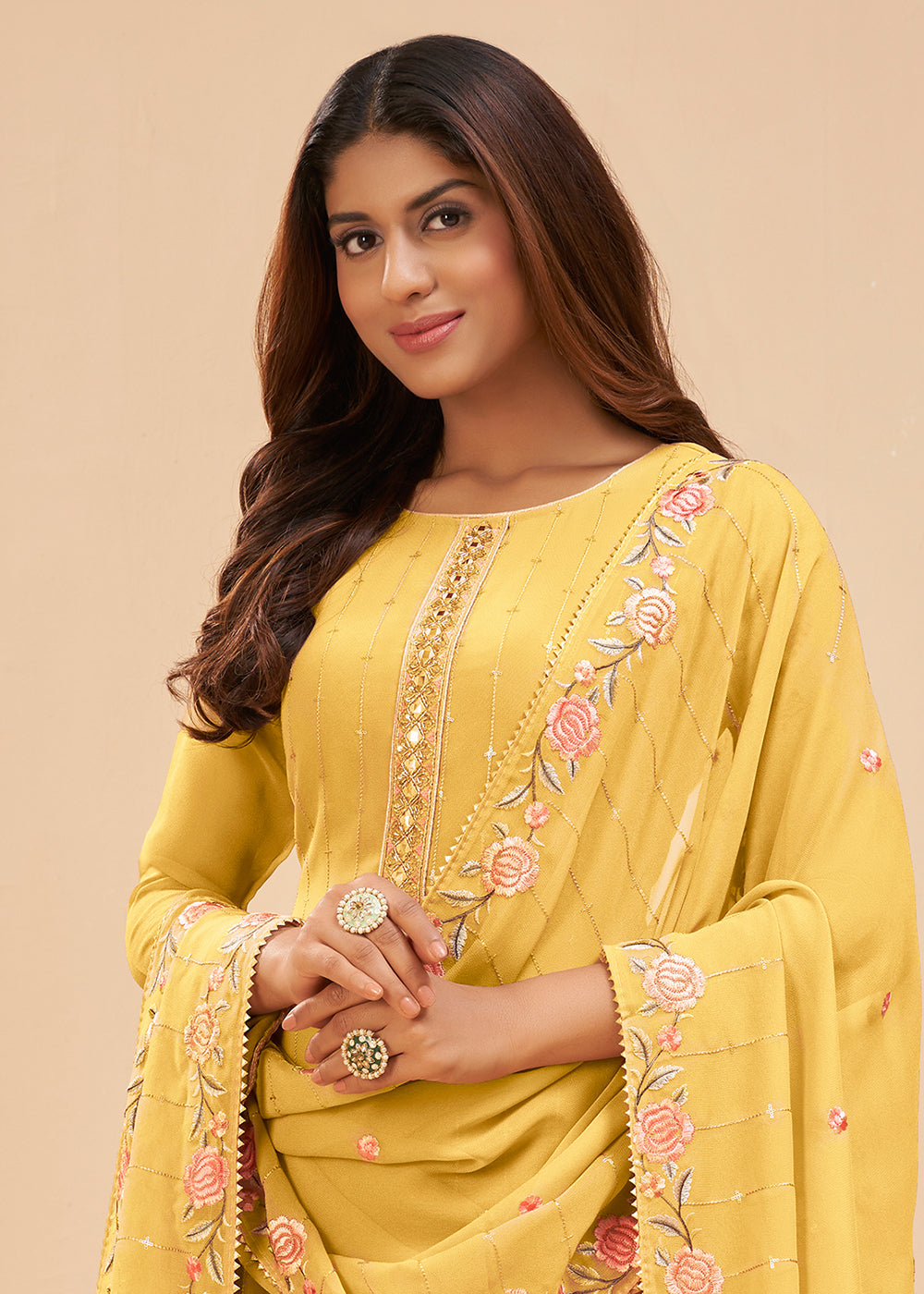 Buy Now Rich Yellow Floral Embroidered Festive Pant Style Salwar Suit Online in USA, UK, Canada & Worldwide at Empress Clothing.