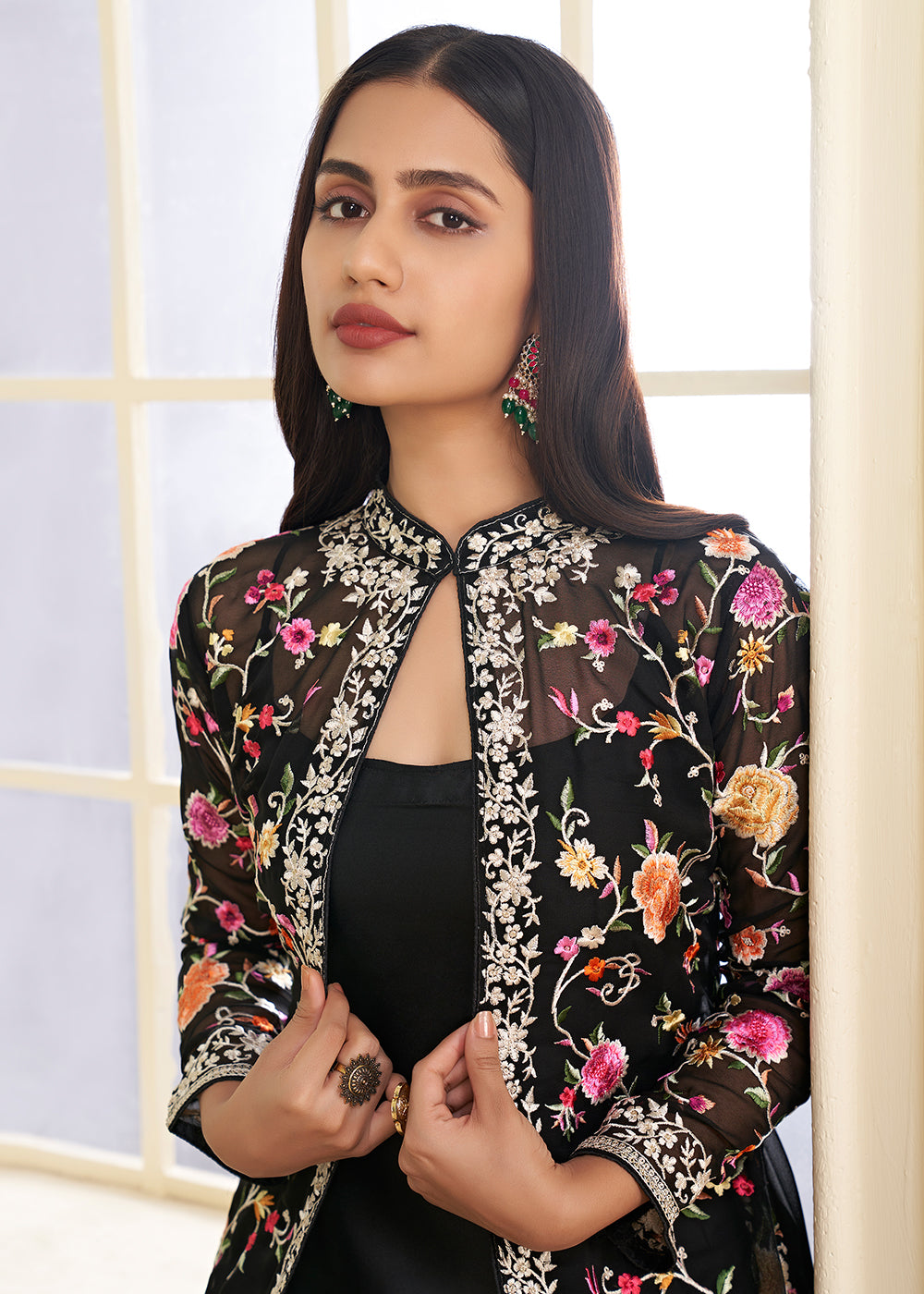 Women Printed Crop Top With Palazzo And Long Jacket, Indo Western Ethn –  azrakhkurtis