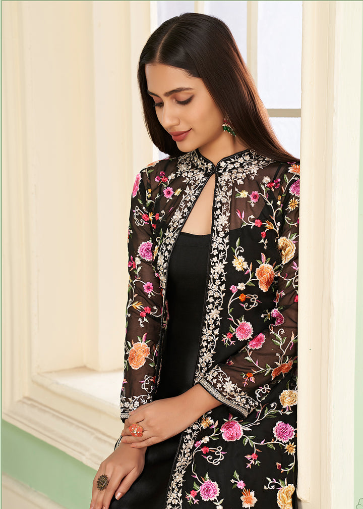 Buy Now Pant Style Sassy Black Party Wear Jacket Style Salwar Suit Online in USA, UK, Canada, Germany, Australia & Worldwide at Empress Clothing.