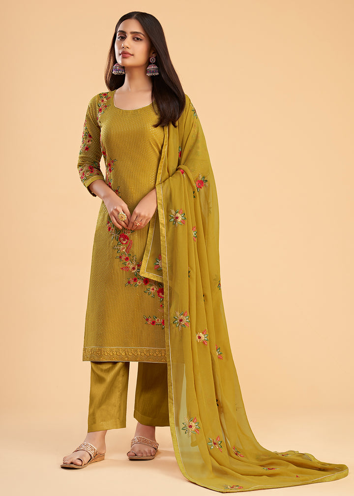 Buy Now Floral Embroidered Yellow Indian Wedding Wear Salwar Suit Online in USA, UK, Canada, Germany, Australia & Worldwide at Empress Clothing.
