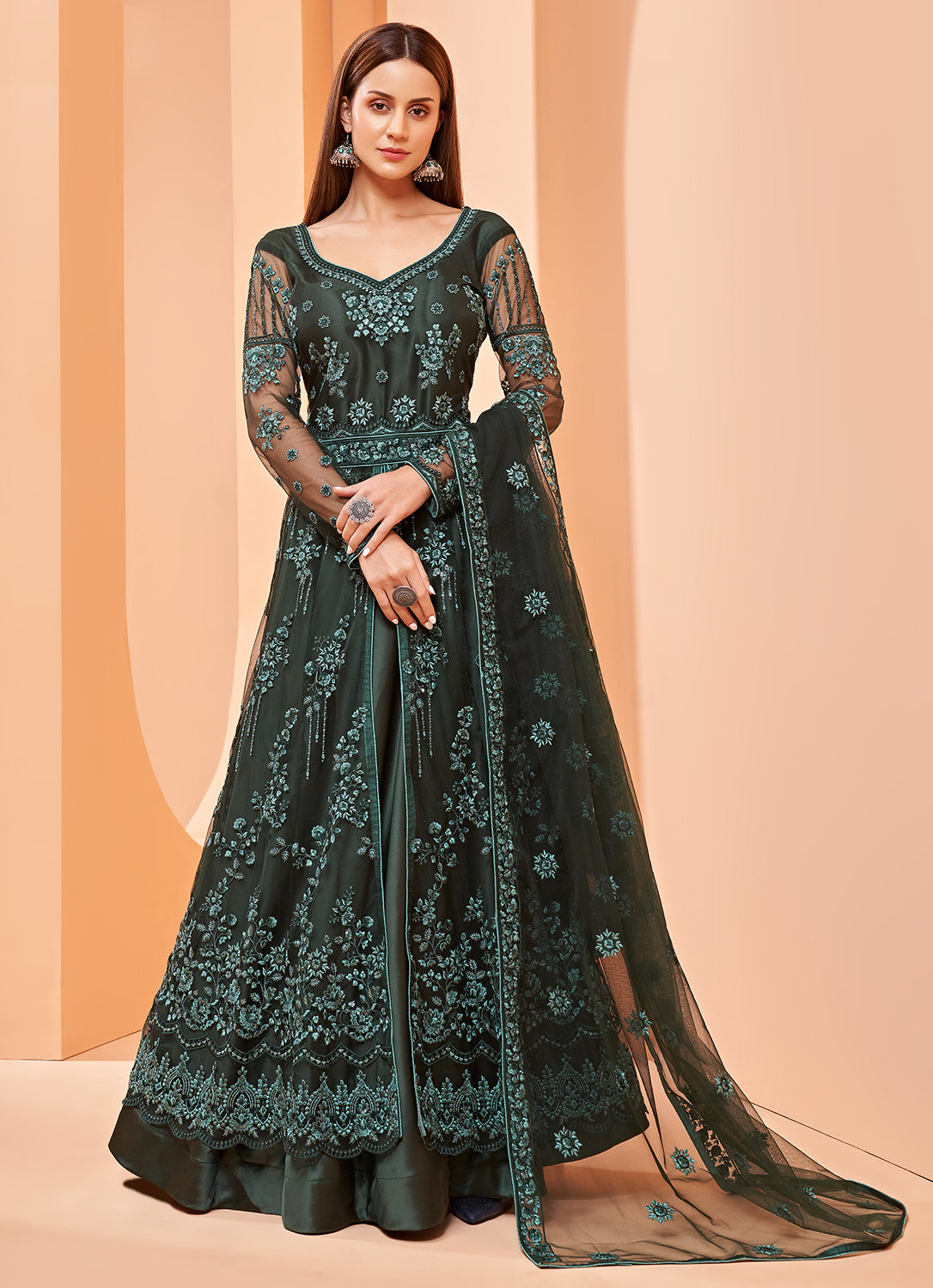 Buy Lehenga/Pant Style Green Anarkali - Sequins Work Anarkali Suit –  Empress Clothing