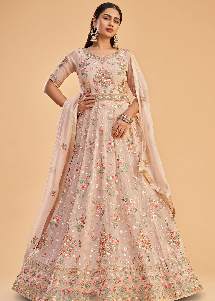 Buy Wedding Wear Anarkali - Dusty Pink Georgette Anarkali Gown