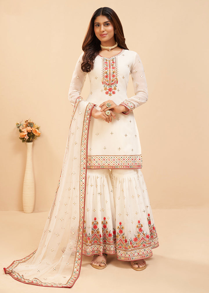 Shop Now Splendid Off White Wedding Embroidered Sharara Suit Online at Empress Clothing in USA, UK, Canada, Germany & Worldwide