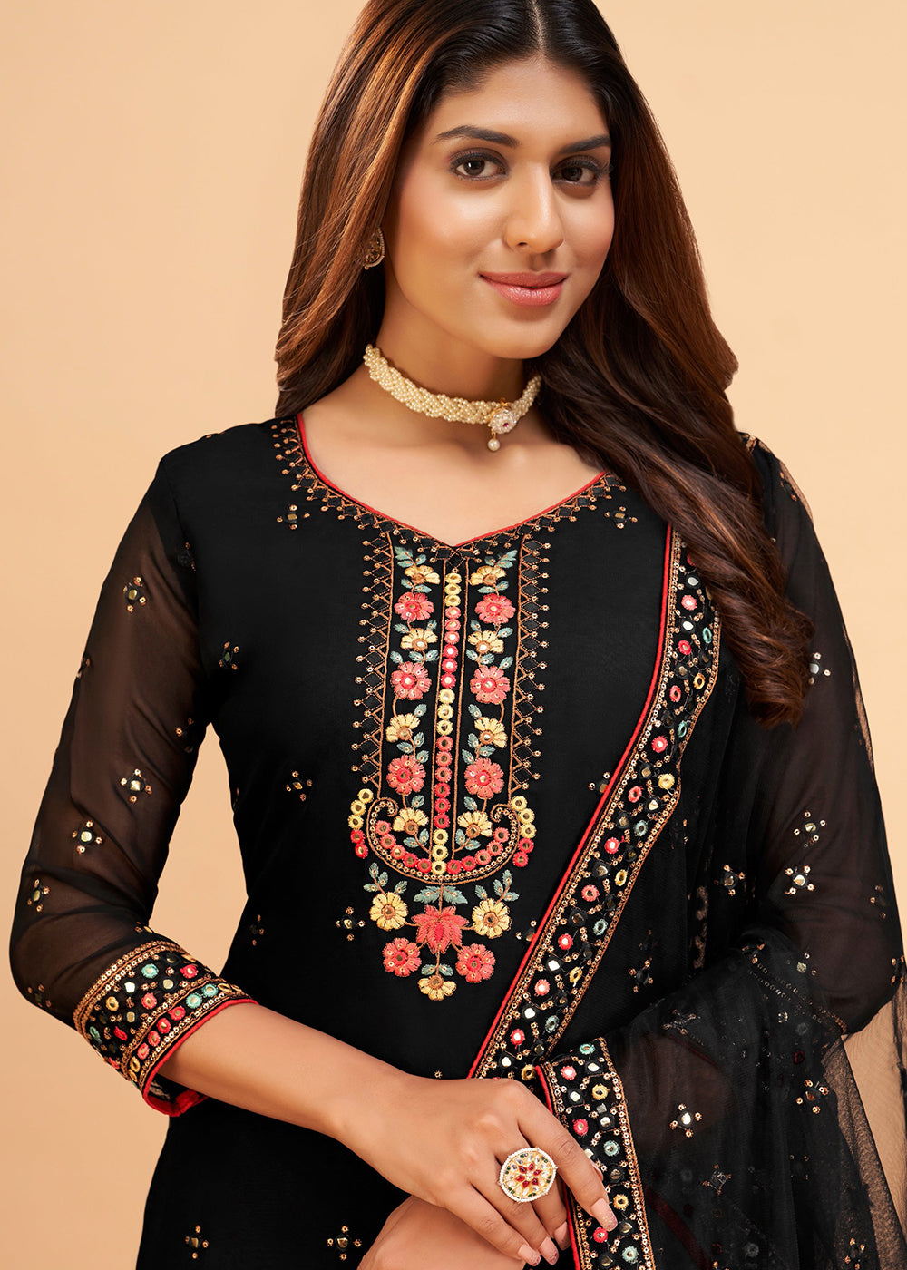 Shop Now Dazzling Black Wedding Embroidered Sharara Suit Online at Empress Clothing in USA, UK, Canada, Germany & Worldwide.