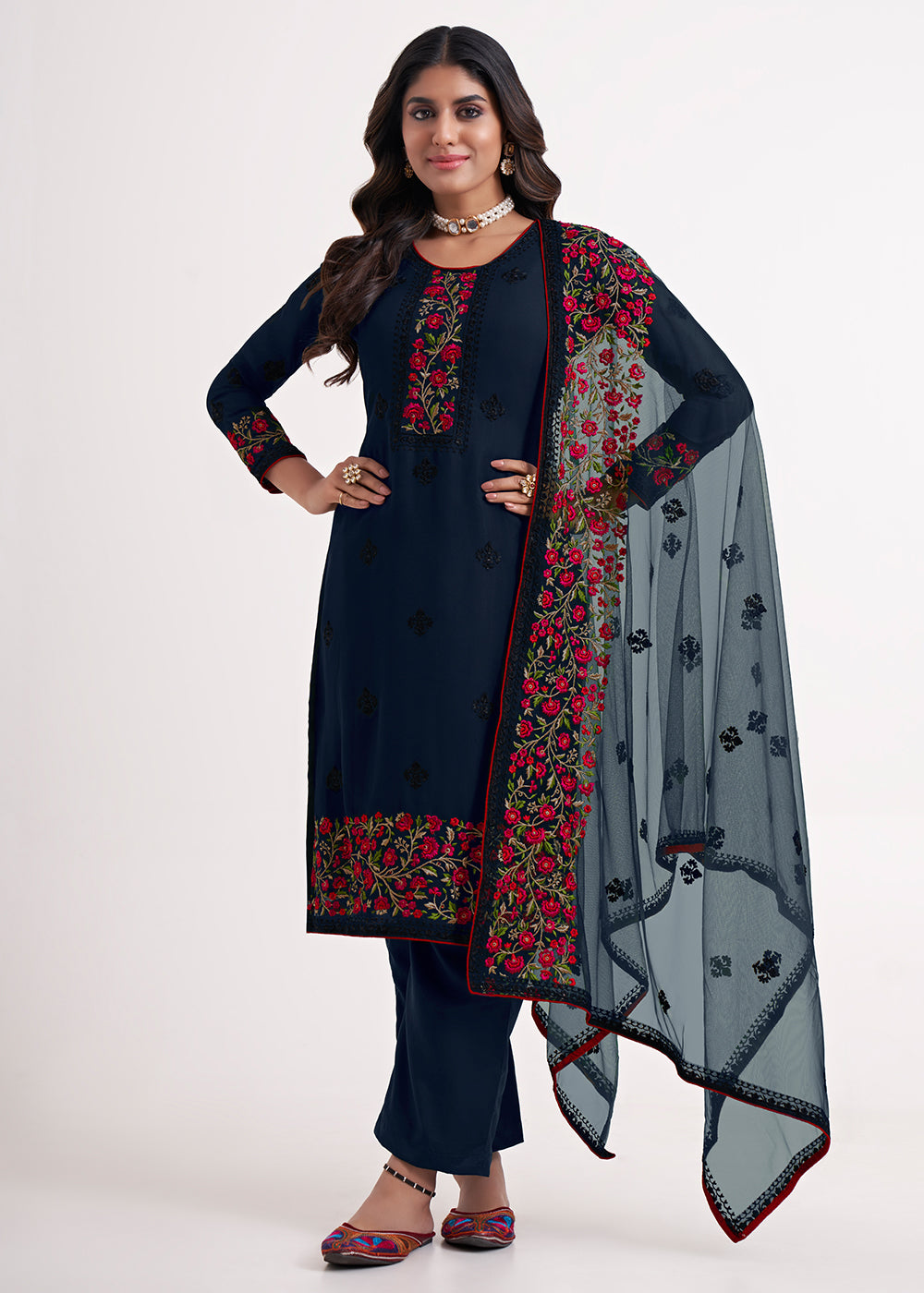 Buy Now Fancy Beauteous Navy Blue Eid Festive Salwar Suit Online in USA, UK, Canada, Germany, Australia & Worldwide at Empress Clothing. 