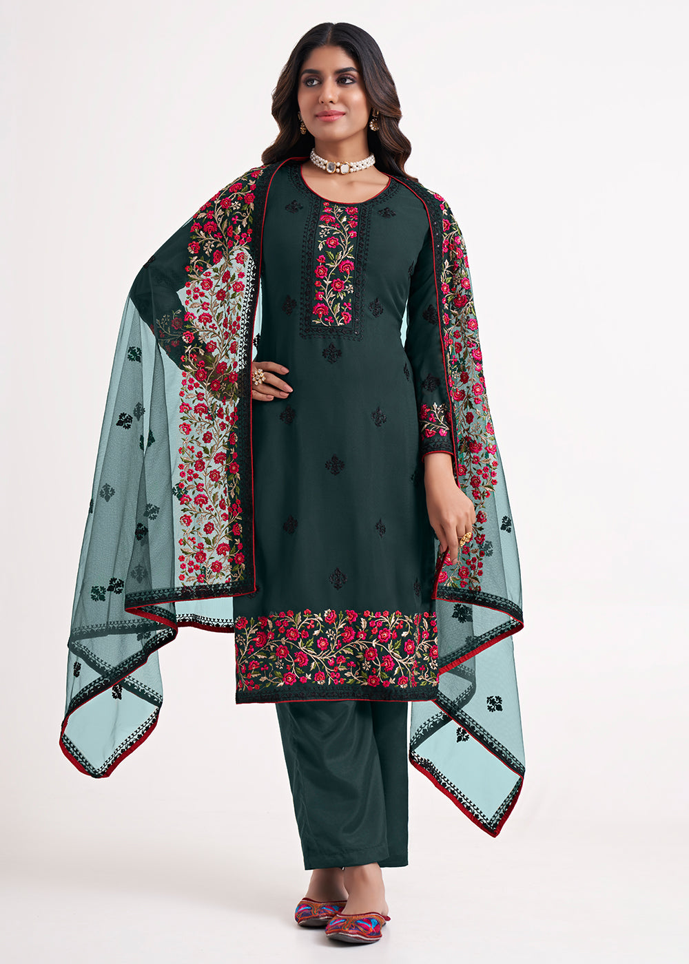 Buy Now Fancy Gorgeous Green Eid Festive Salwar Suit Online in USA, UK, Canada, Germany, Australia & Worldwide at Empress Clothing.