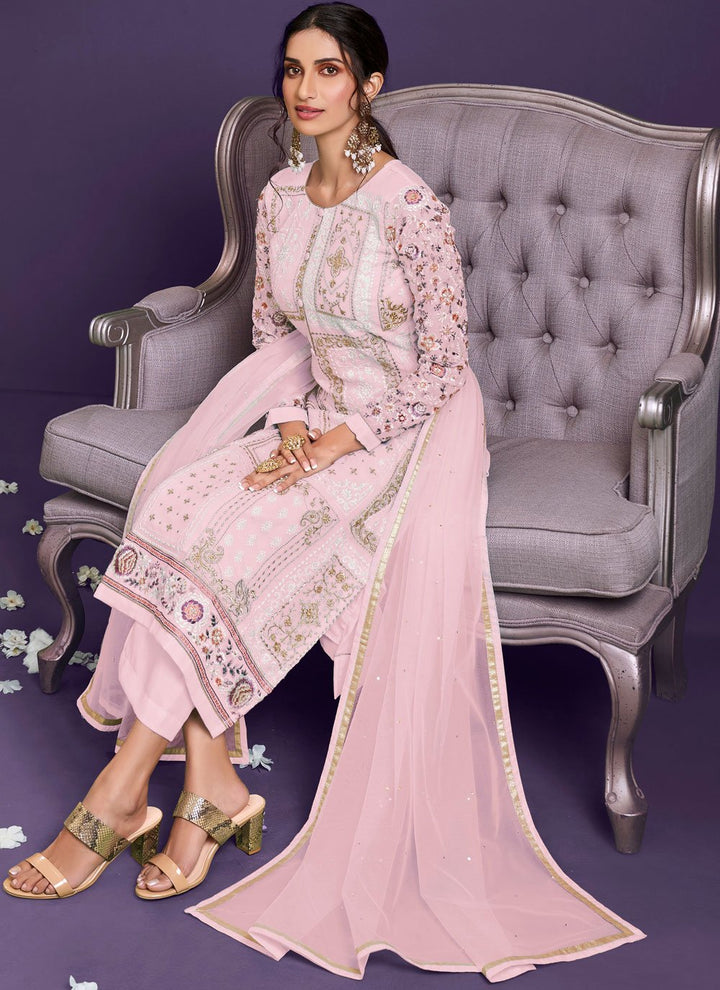 Buy Blush Pink Pakistani Style Suit - Georgette Embroidered Salwar Suit