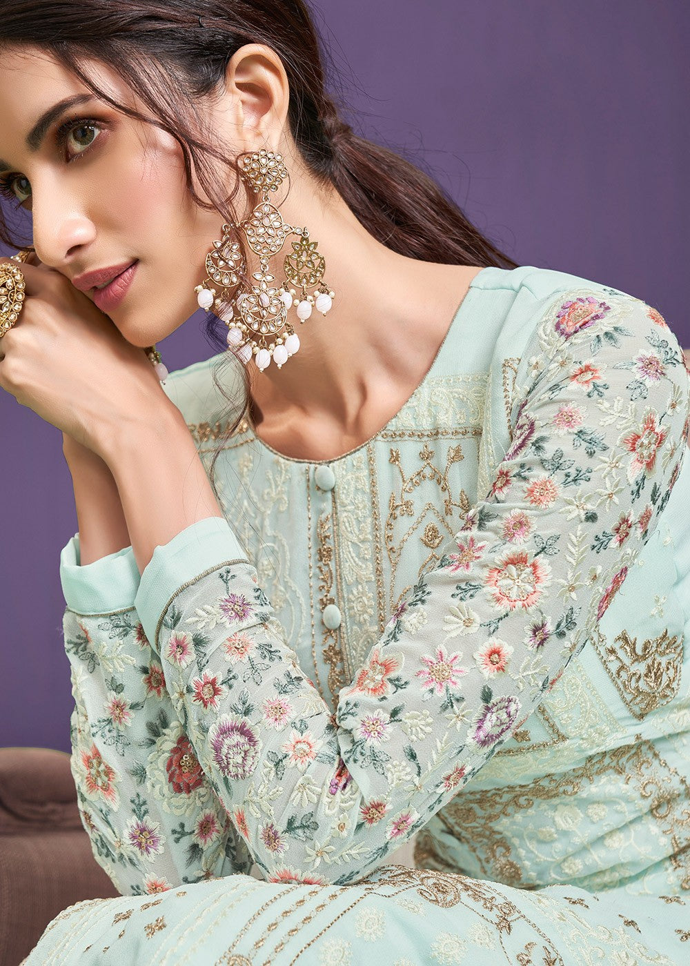 Buy Light Blue Pakistani Style Suit  Georgette Embroidered Salwar Suit