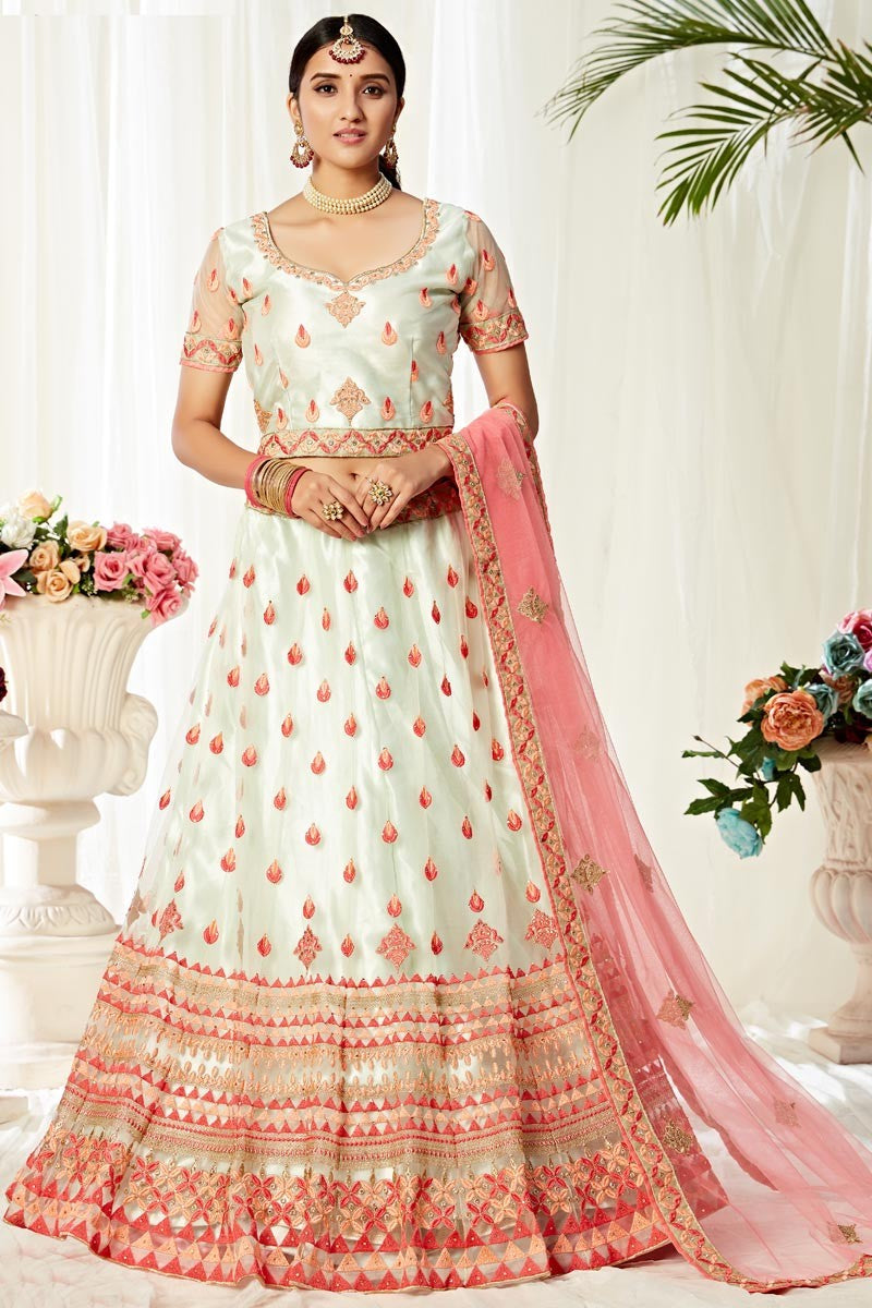Light Pink Bridal Lehenga with Fine Pearl Jaal Hand Embroidery - Rana's by  Kshitija