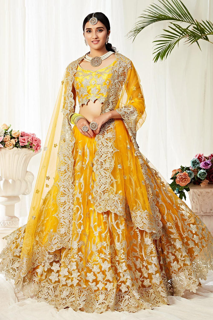 Buy Attractive Yellow Lehenga - Embroidered A-Line Lehenga Choli