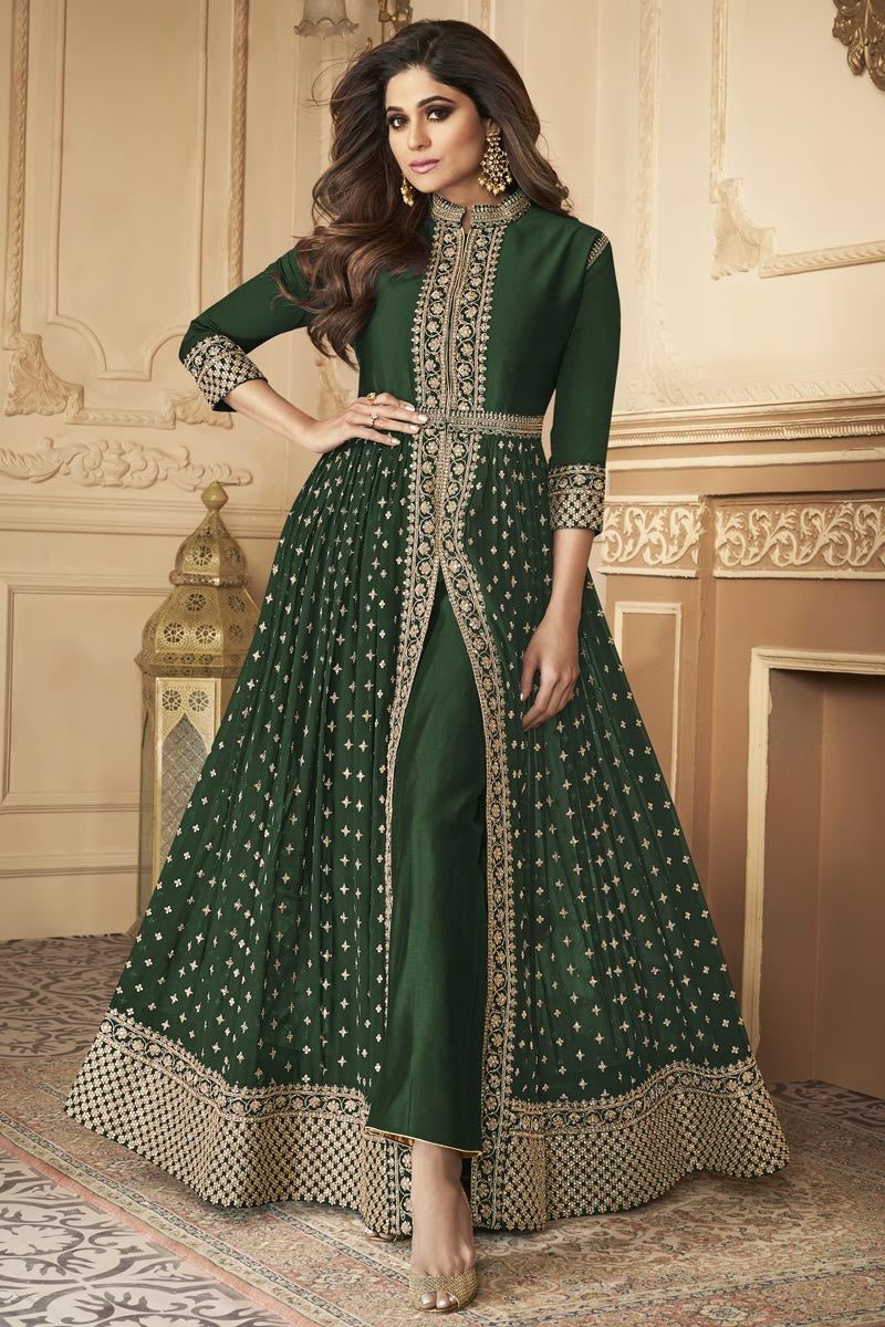 Shamita Shetty Trendy Party Wear Anarkali Suit in Green