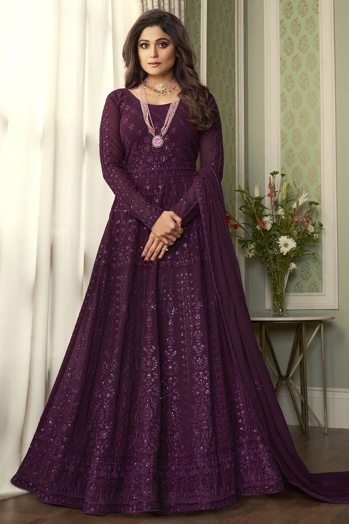 Exciting Purple Anarkali - Shamita Shetty Georgette Anarkali Suit