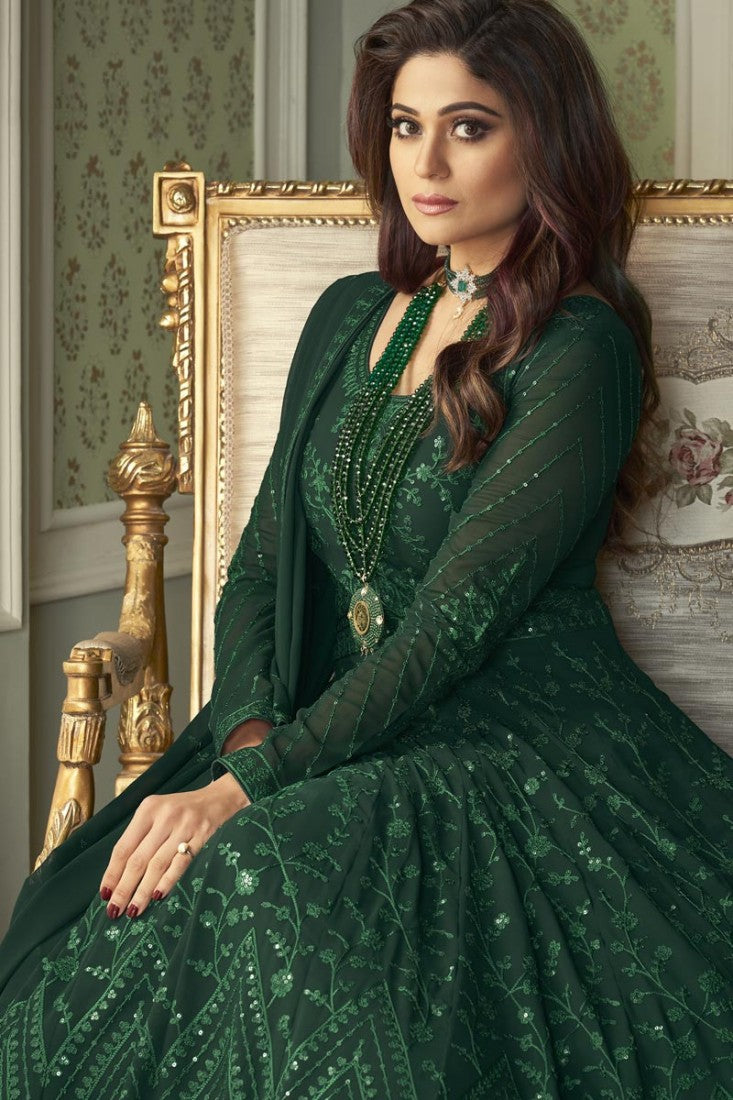 Superb Green Anarkali - Shamita Shetty Georgette Anarkali Suit