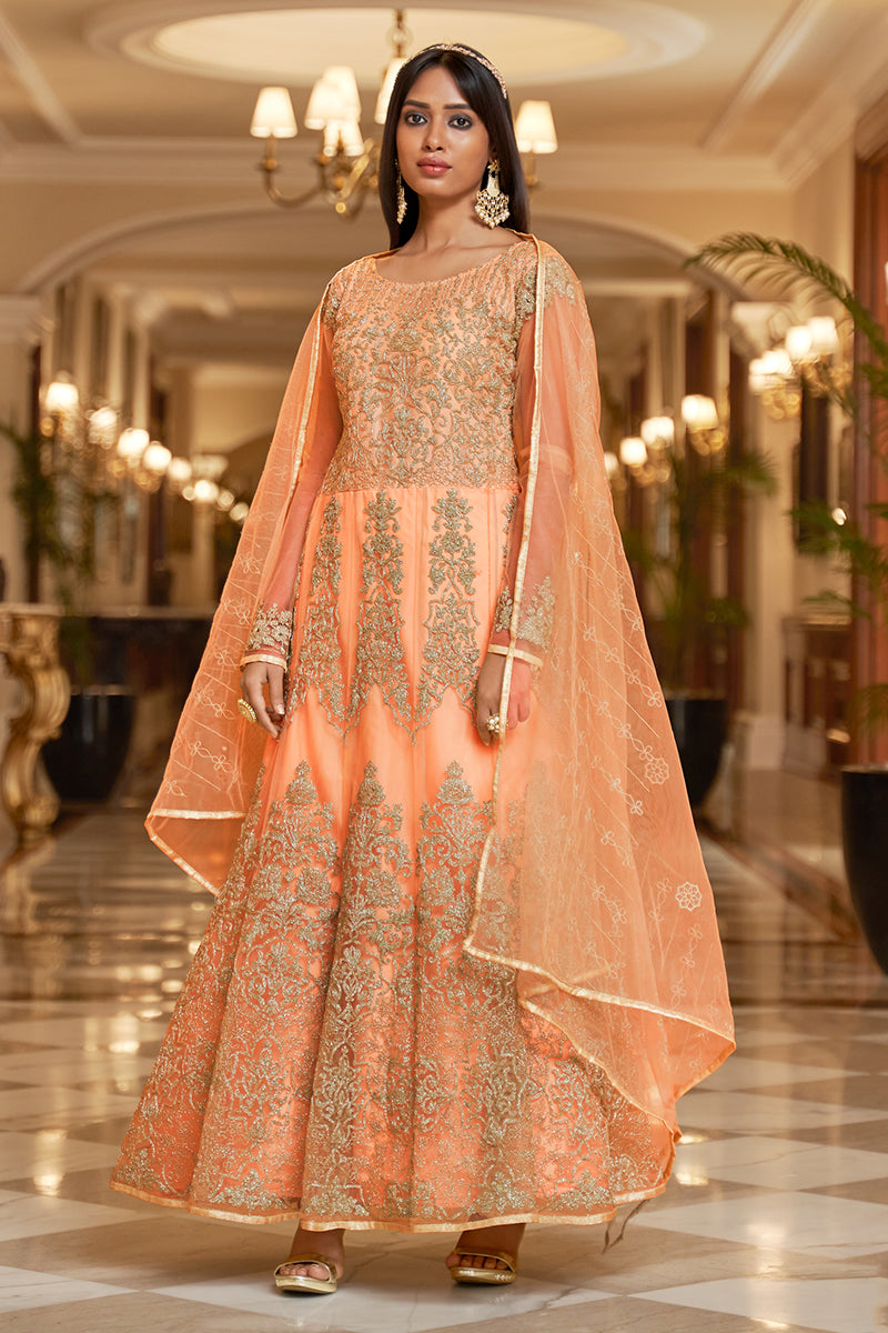 Buy Net Embellished Peach Anarkali - Wedding Festival Anarkali Dress