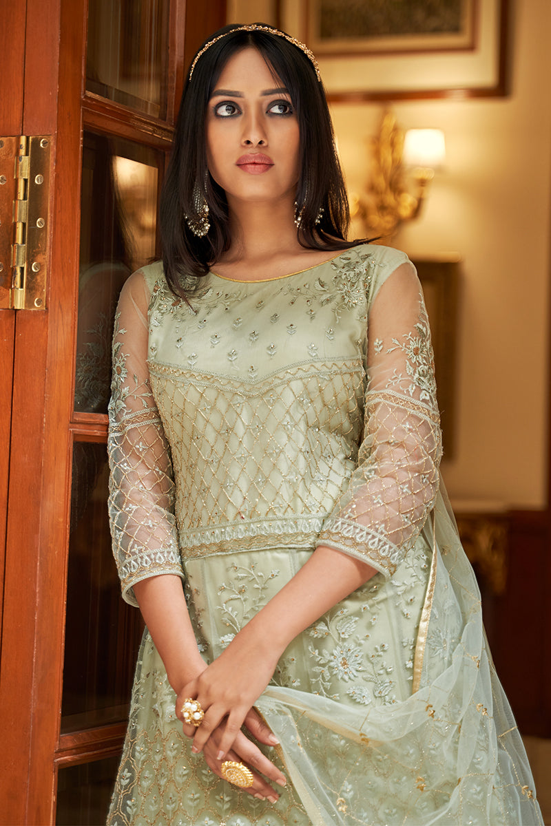Buy Net Embellished Green Anarkali - Wedding Festival Anarkali Dress