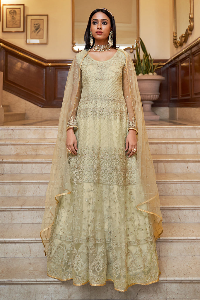 olive green indian dress Olive Green Flared Pure Georgette Long Gown with Dupatta, Indian Long – CNP  Associates LLC main image 0