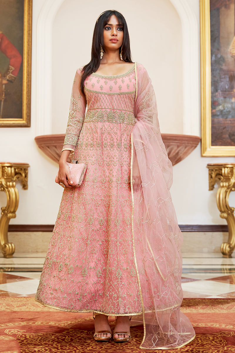 Buy Net Embellished Pink Anarkali - Wedding Festival Anarkali Dress
