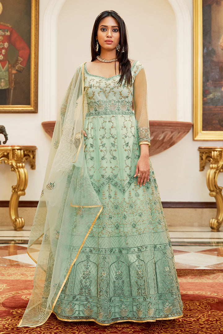 Buy Net Embellished Mint Blue Anarkali - Wedding Festival Anarkali Dress