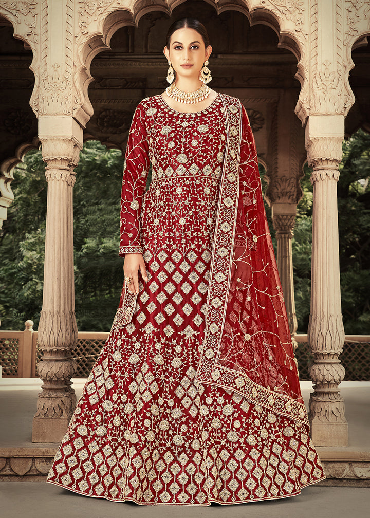 Buy Now Maroon Zarkan Diamond Embroidered Bridal Anarkali Suit Online in Canada at Empress Clothing.