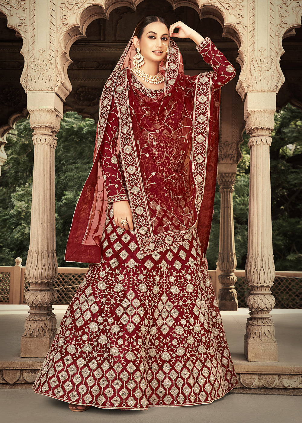 Buy Now Maroon Zarkan Diamond Embroidered Bridal Anarkali Suit Online in Canada at Empress Clothing.