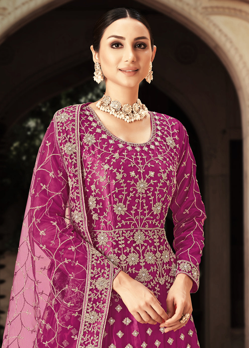 Buy Now Magenta Zarkan Diamond Embroidered Bridal Anarkali Suit Online in Canada at Empress Clothing. 