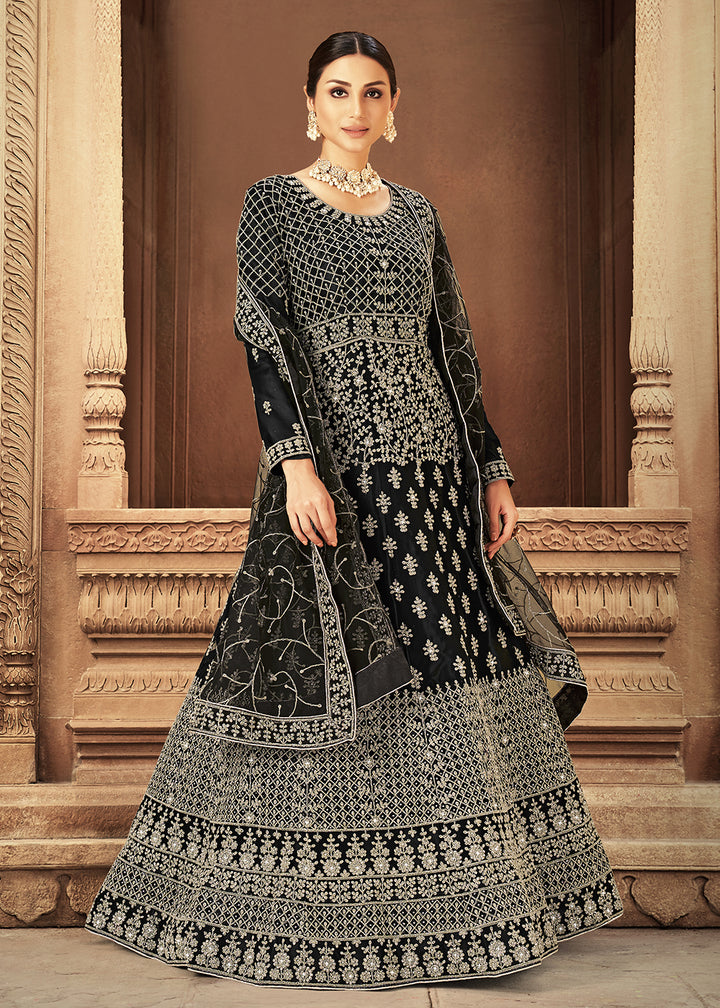 Buy Now Black Zarkan Diamond Embroidered Bridal Anarkali Suit Online in Canada at Empress Clothing. 