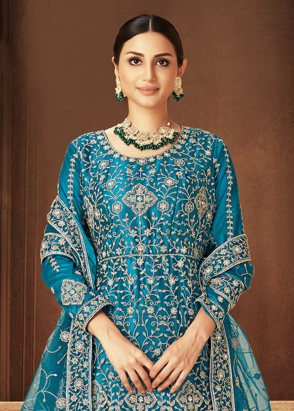 Buy Now Teal Zarkan Diamond Embroidered Bridal Anarkali Suit Online in Canada at Empress Clothing.