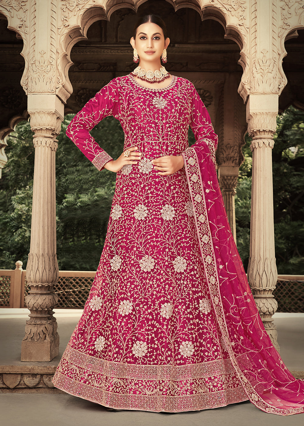 Buy Now Pink Zarkan Diamond Embroidered Bridal Anarkali Suit Online in Canada at Empress Clothing. 