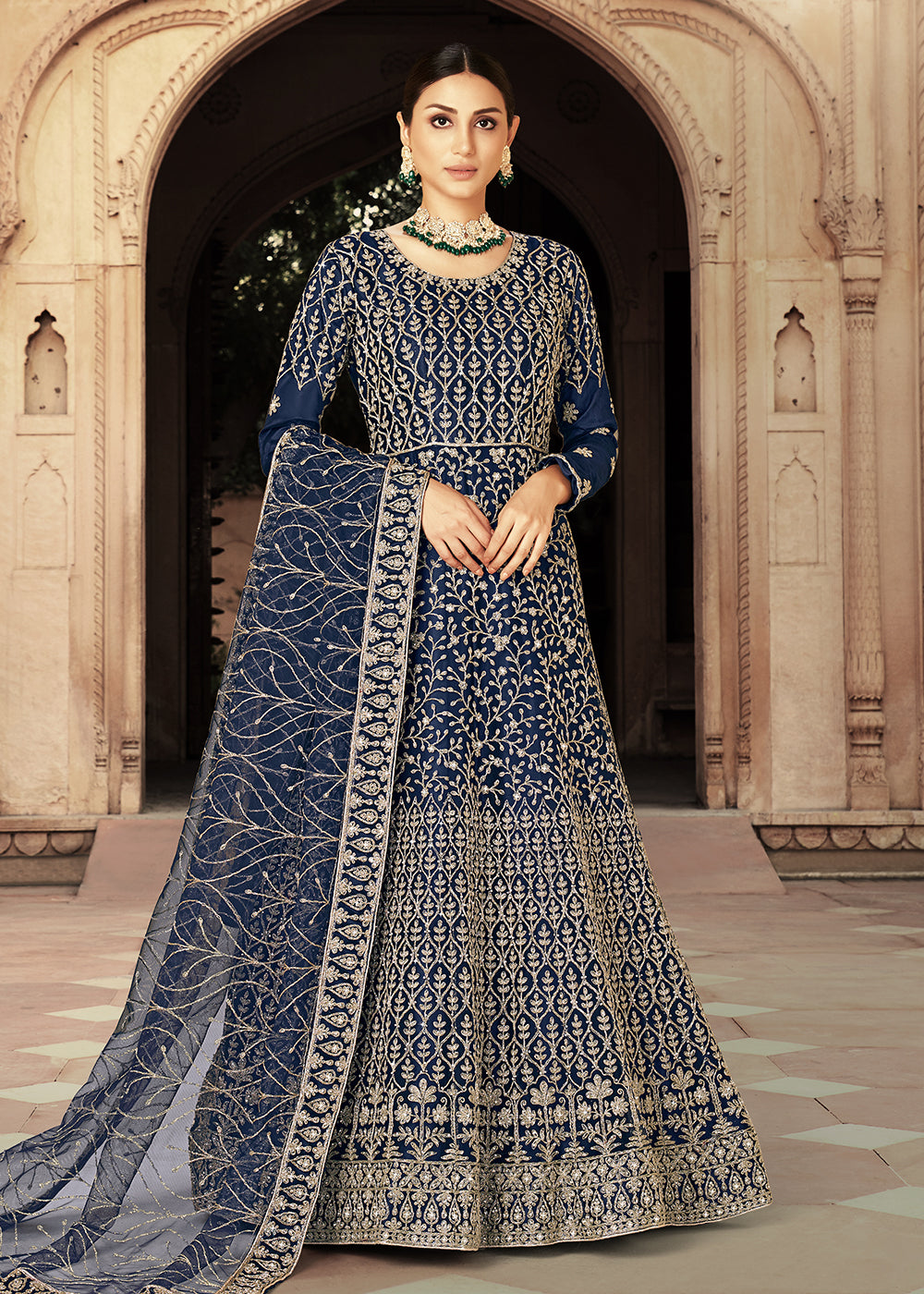 Buy Now Blue Zarkan Diamond Embroidered Bridal Anarkali Suit Online in Canada at Empress Clothing.