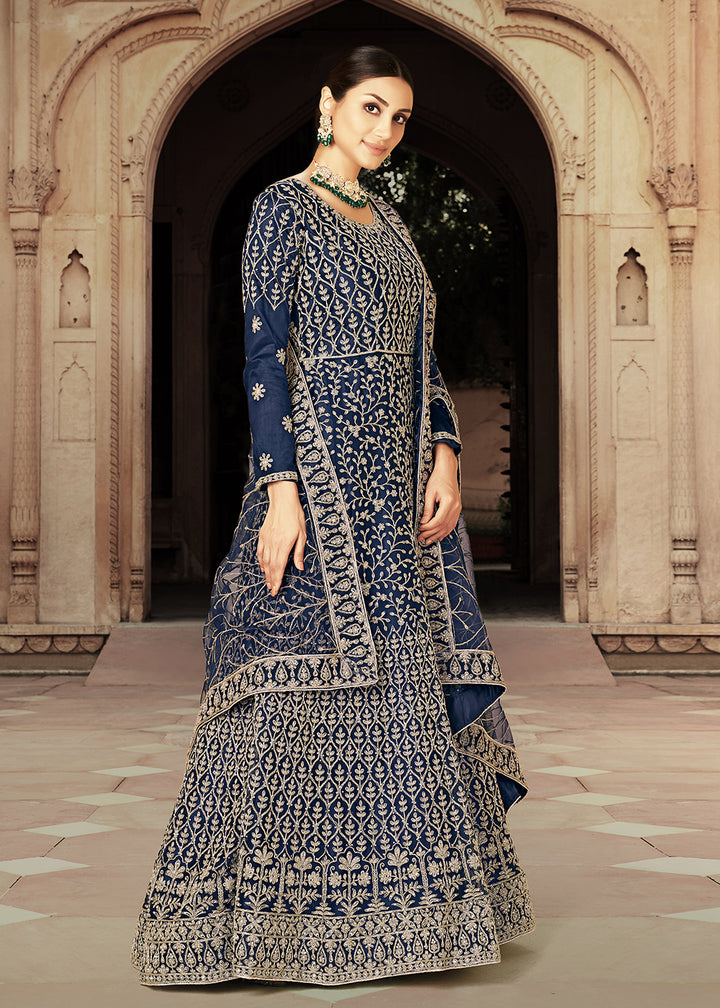 Buy Now Blue Zarkan Diamond Embroidered Bridal Anarkali Suit Online in Canada at Empress Clothing.