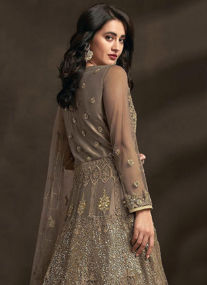 Brownish Beige Detailed Embroidered Designer Anarkali Suit