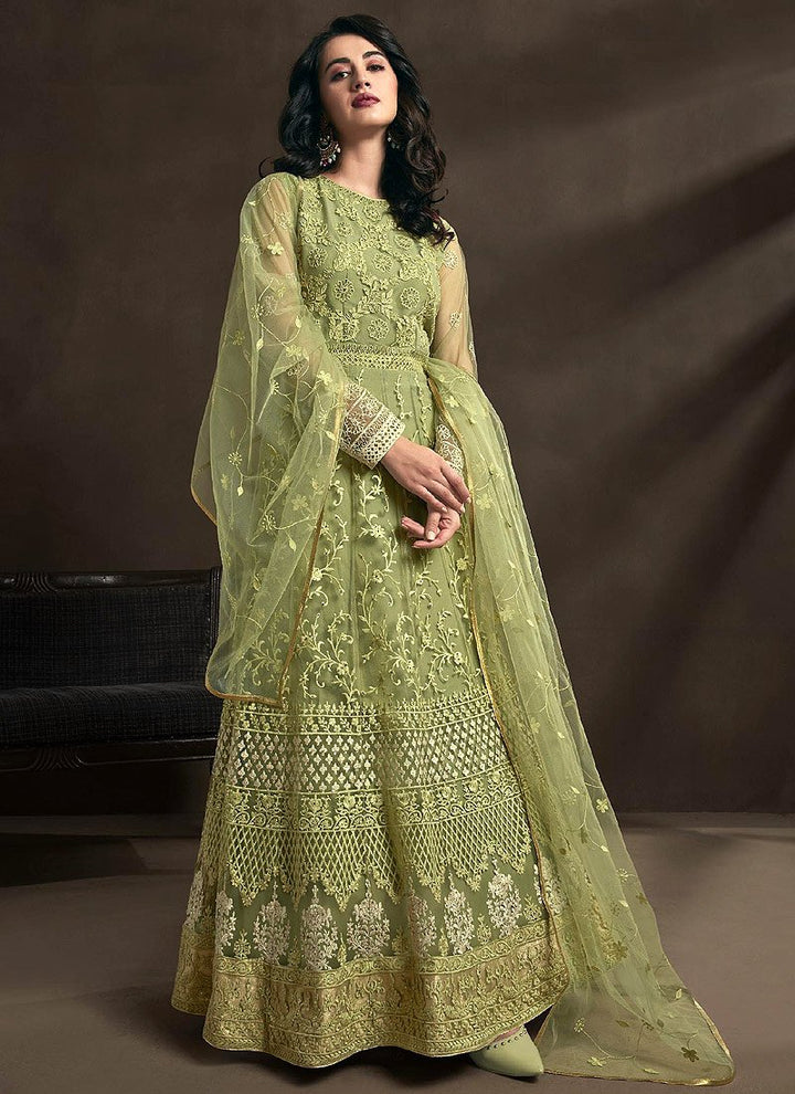Elegant Green Detailed Anarkali - Buy Detailed Embroidered Anarkali Suit