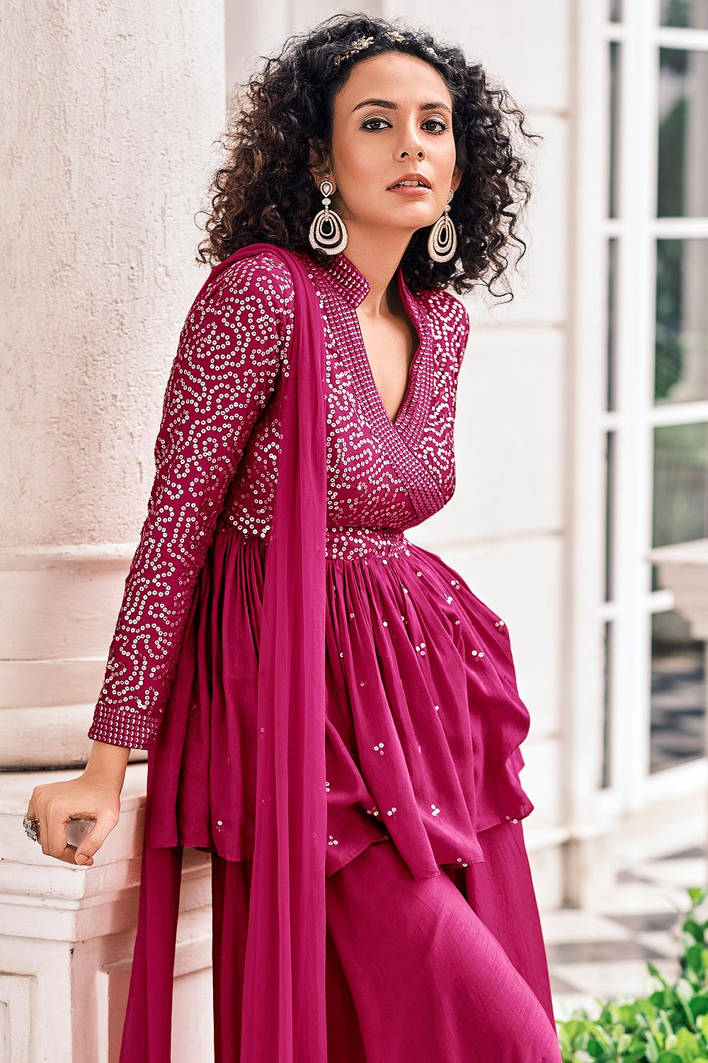 Buy Peplum Style Hot Pink Suit - Viscose Palazzo Suit Empress Clothing Buy Peplum Style Hot Pink Suit - Viscose Palazzo Suit Empress Clothing