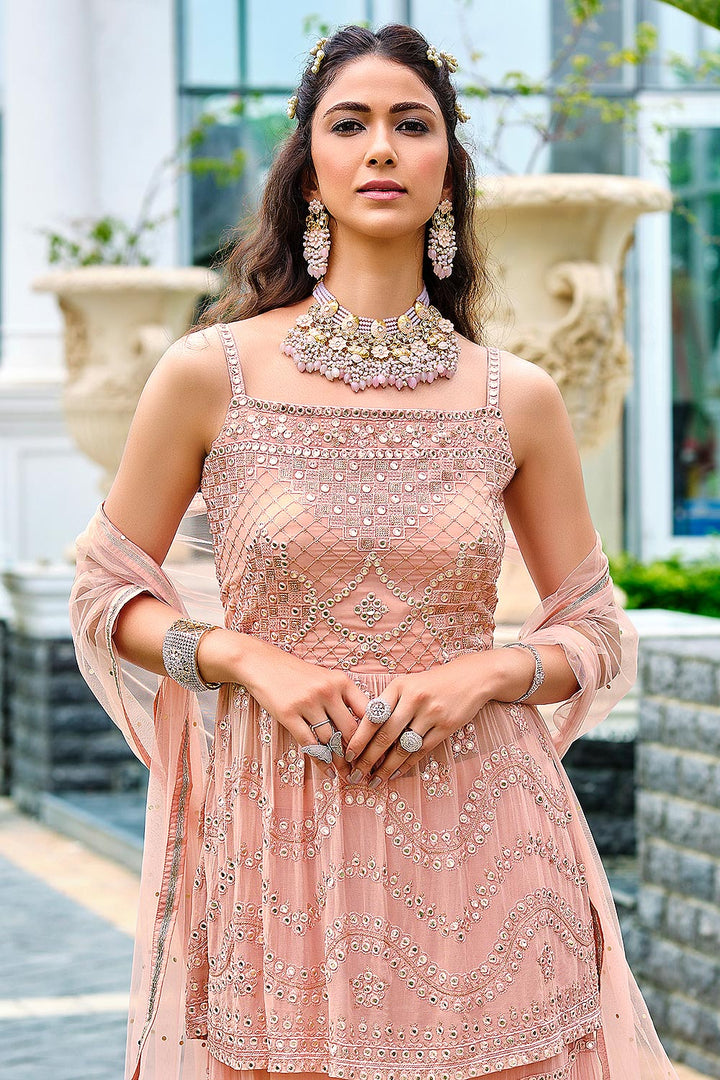 Buy Ready to Wear Pretty Peach Suit - Indo Western Palazzo Suit